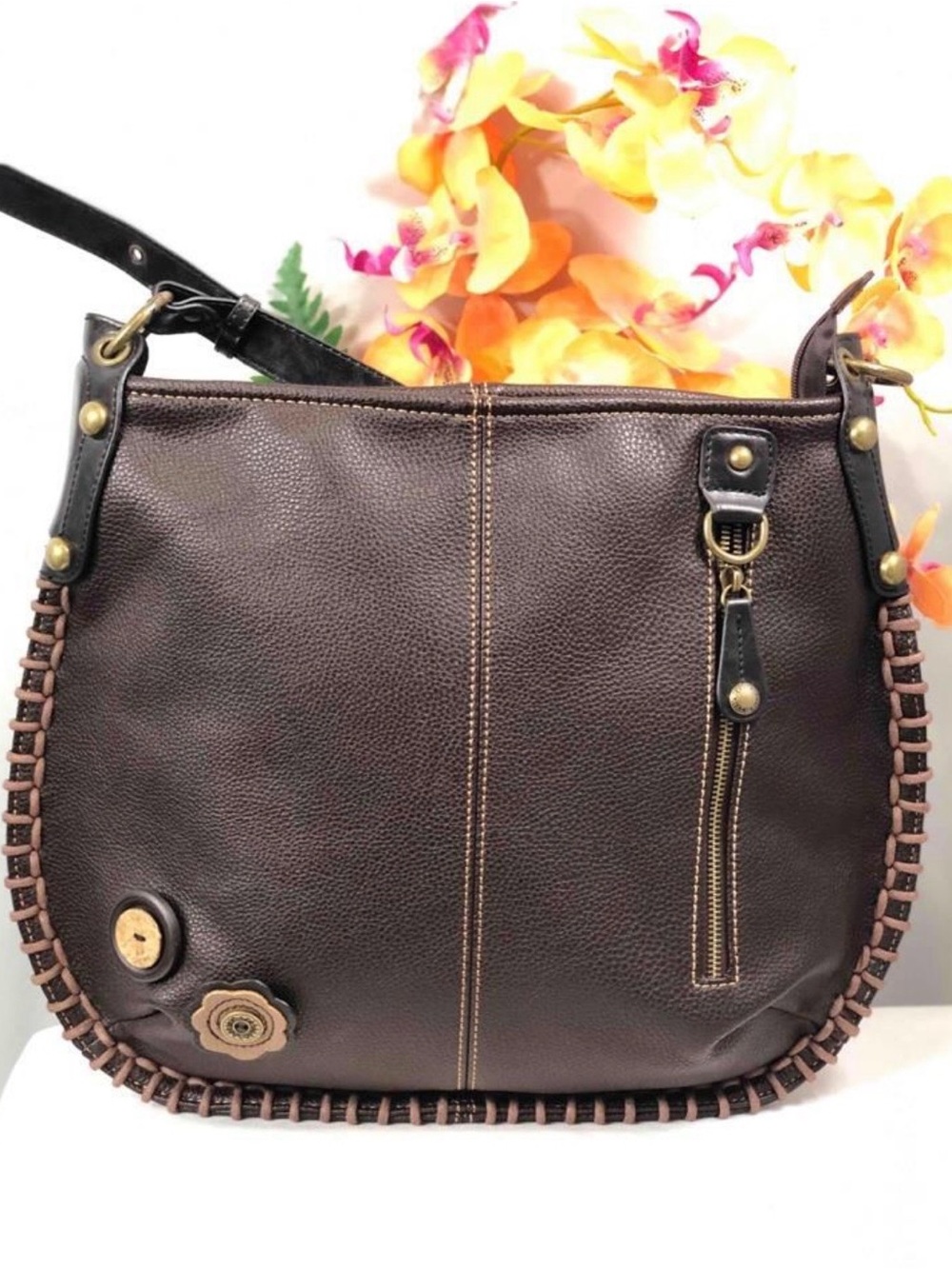 Chala boho brown leather shoulder bag